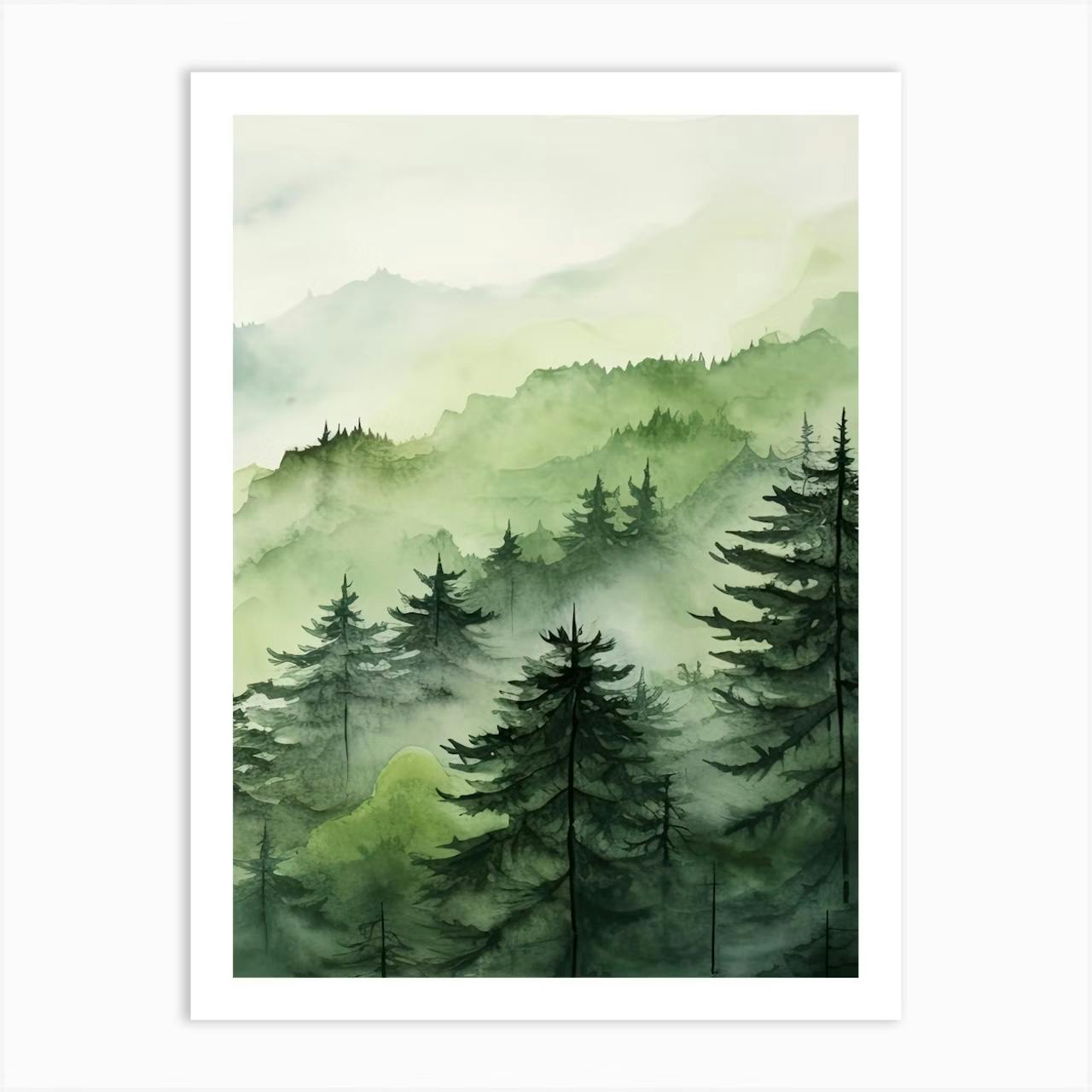 Set of 3 Green Forest Nature Scenery Watercolour