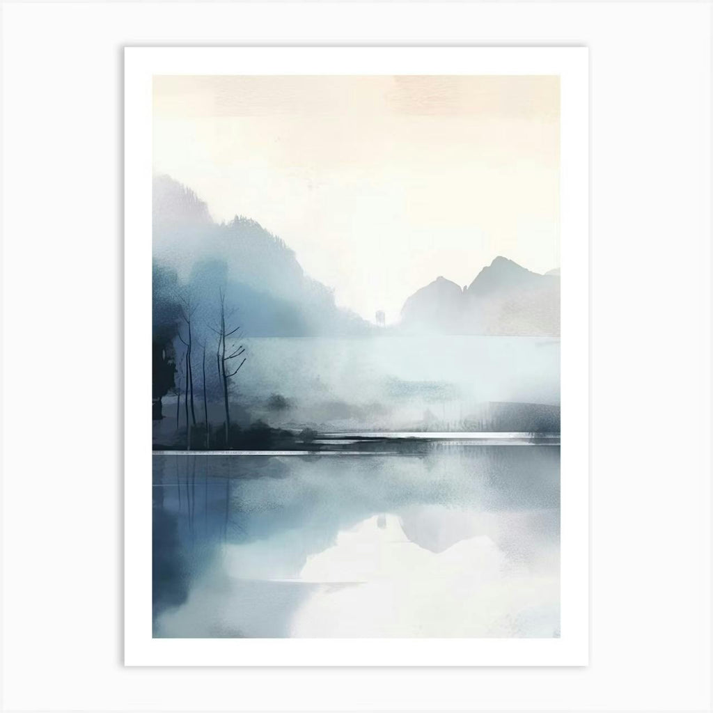 Set of 3 Watercolour Landscape, Blue Nordic Nature Lake Painting