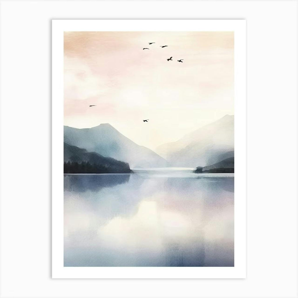 Set of 3 Watercolour Landscape, Blue Nordic Nature Lake Painting