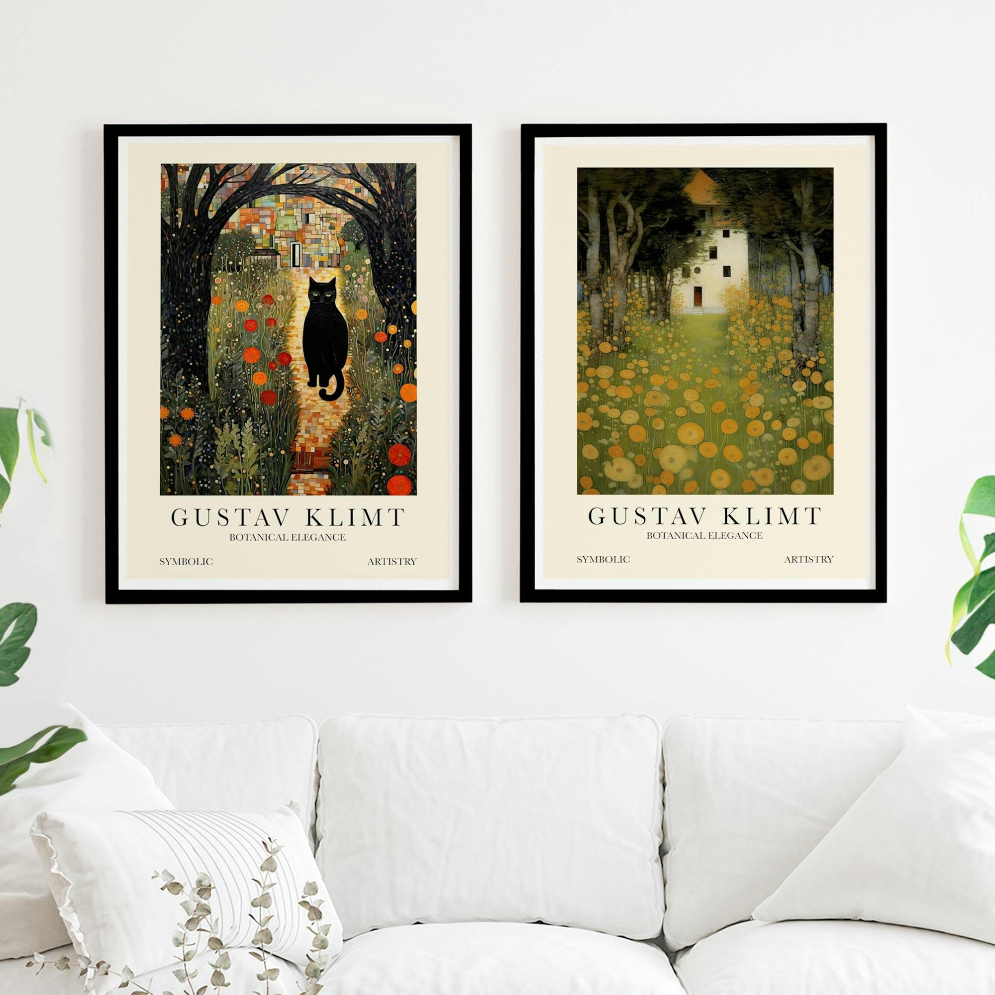 Set of 2 Gustav Klimt Cat Garden Citrus