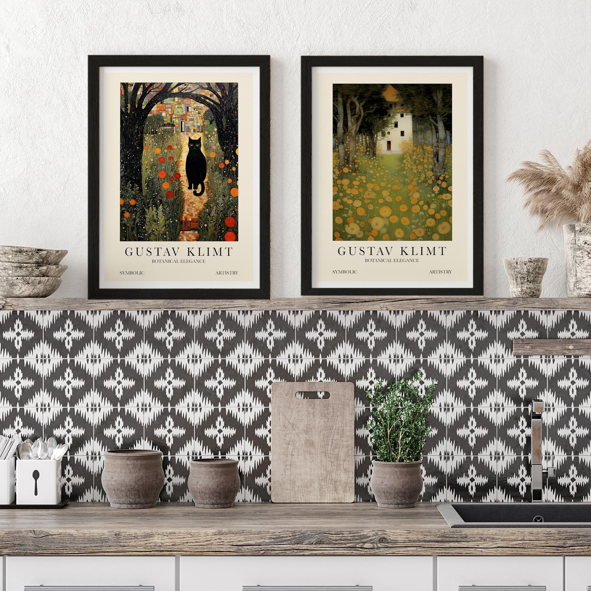 Set of 2 Gustav Klimt Cat Garden Citrus