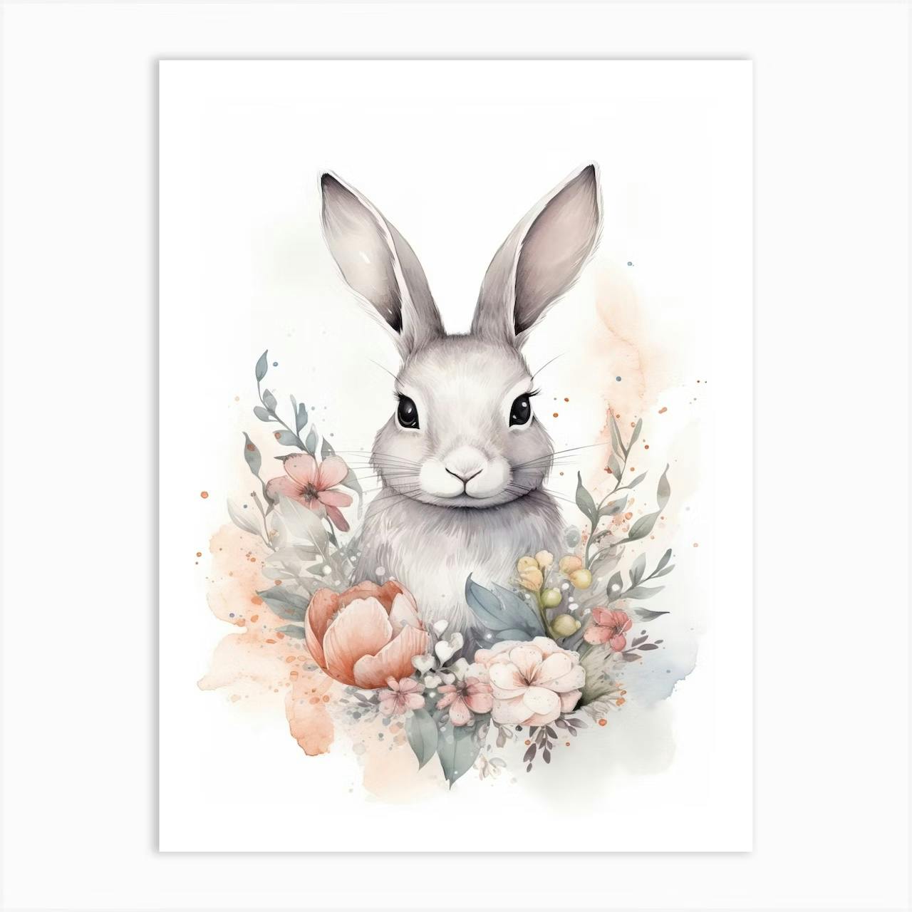 Set of 3 Animals Watercolour Flowers Nursery