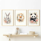 Set of 3 Animals Watercolour Flowers Nursery