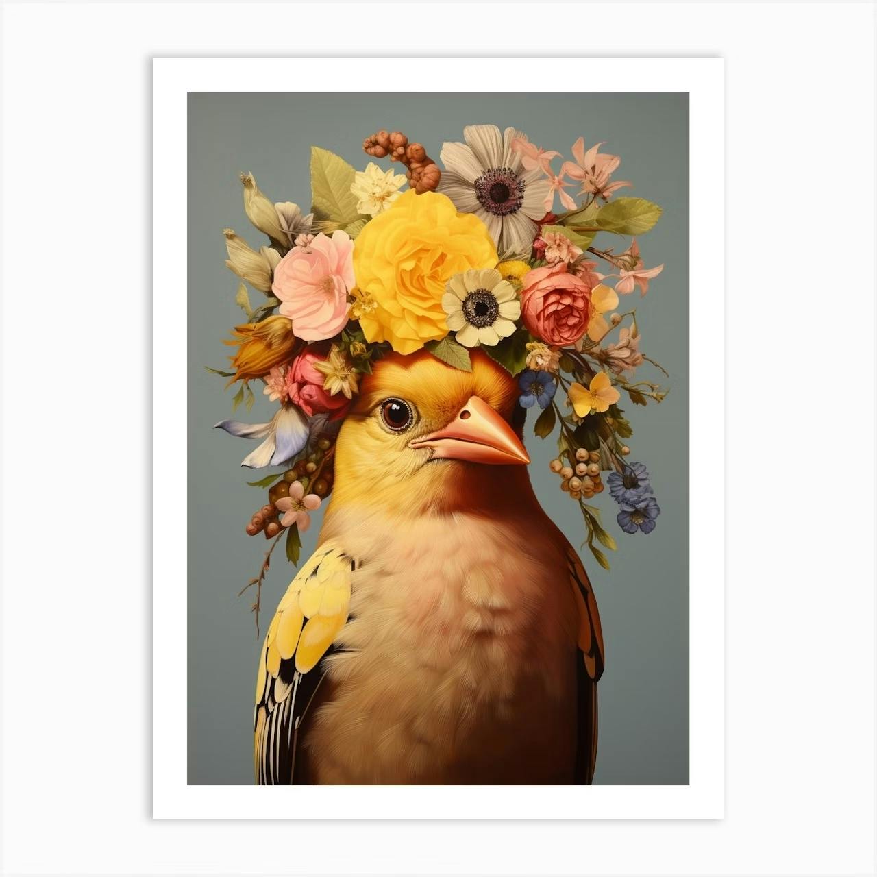 Set of 2 Birds with Flower Crown Robin and Goldfinch