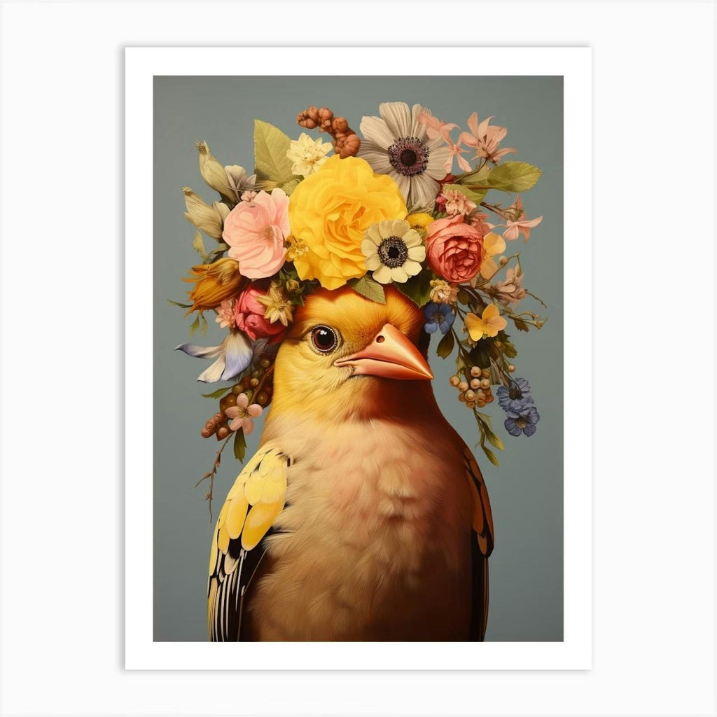 Set of 2 Birds with Flower Crown Robin and Goldfinch