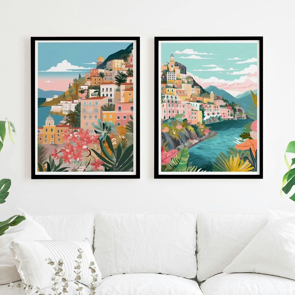 Set of 2 Travel Art Amalfi Coast painting