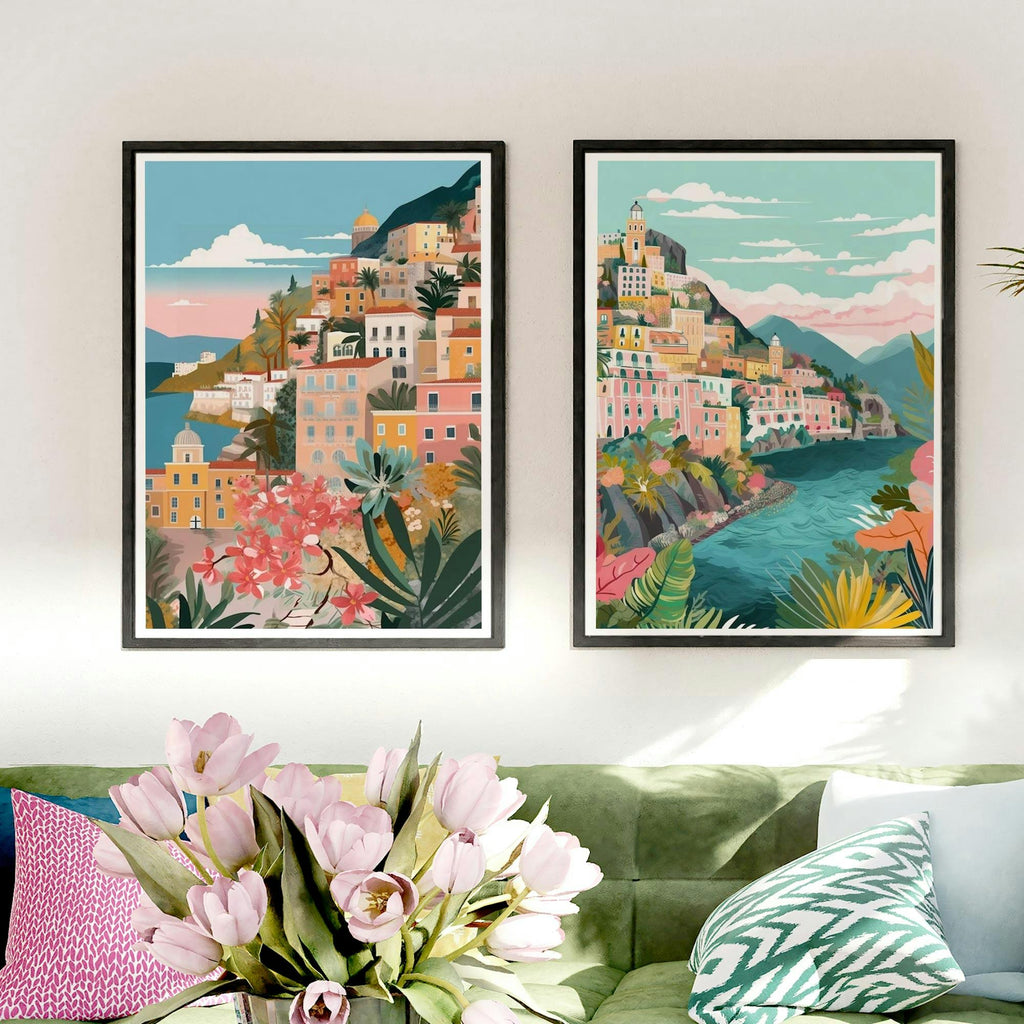Set of 2 Travel Art Amalfi Coast painting