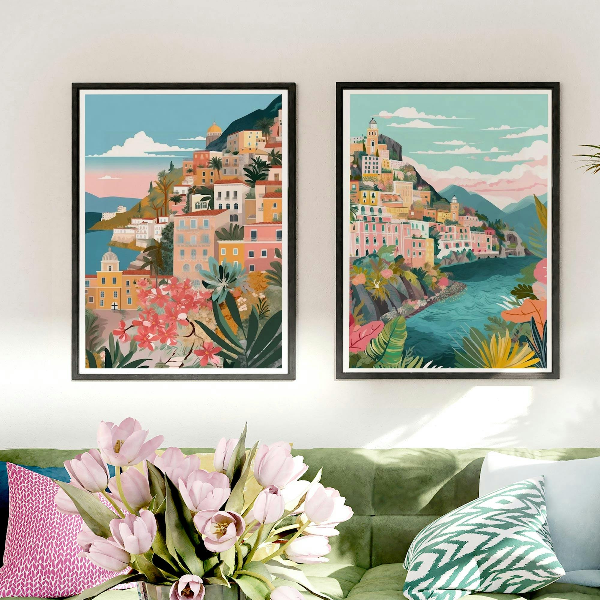 Set of 2 Travel Art Amalfi Coast painting