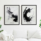Set of 2 Black and White Abstract Ink