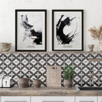 Set of 2 Black and White Abstract Ink