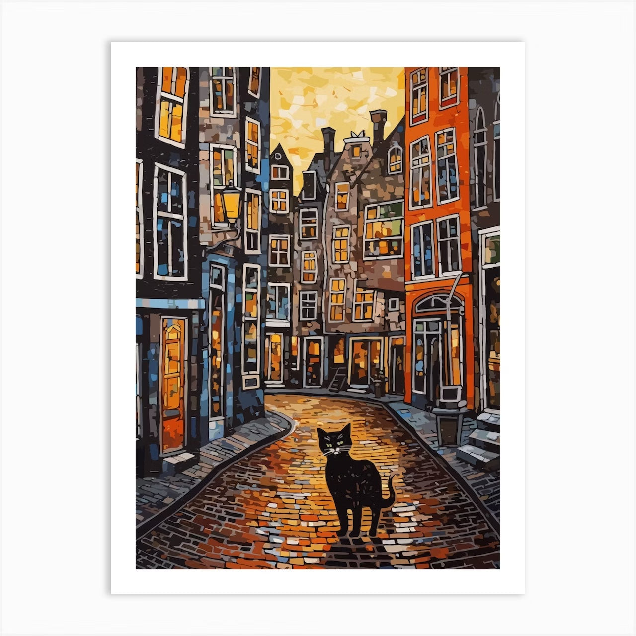 Set of 2 City Cats in Amsterdam Travel Painting
