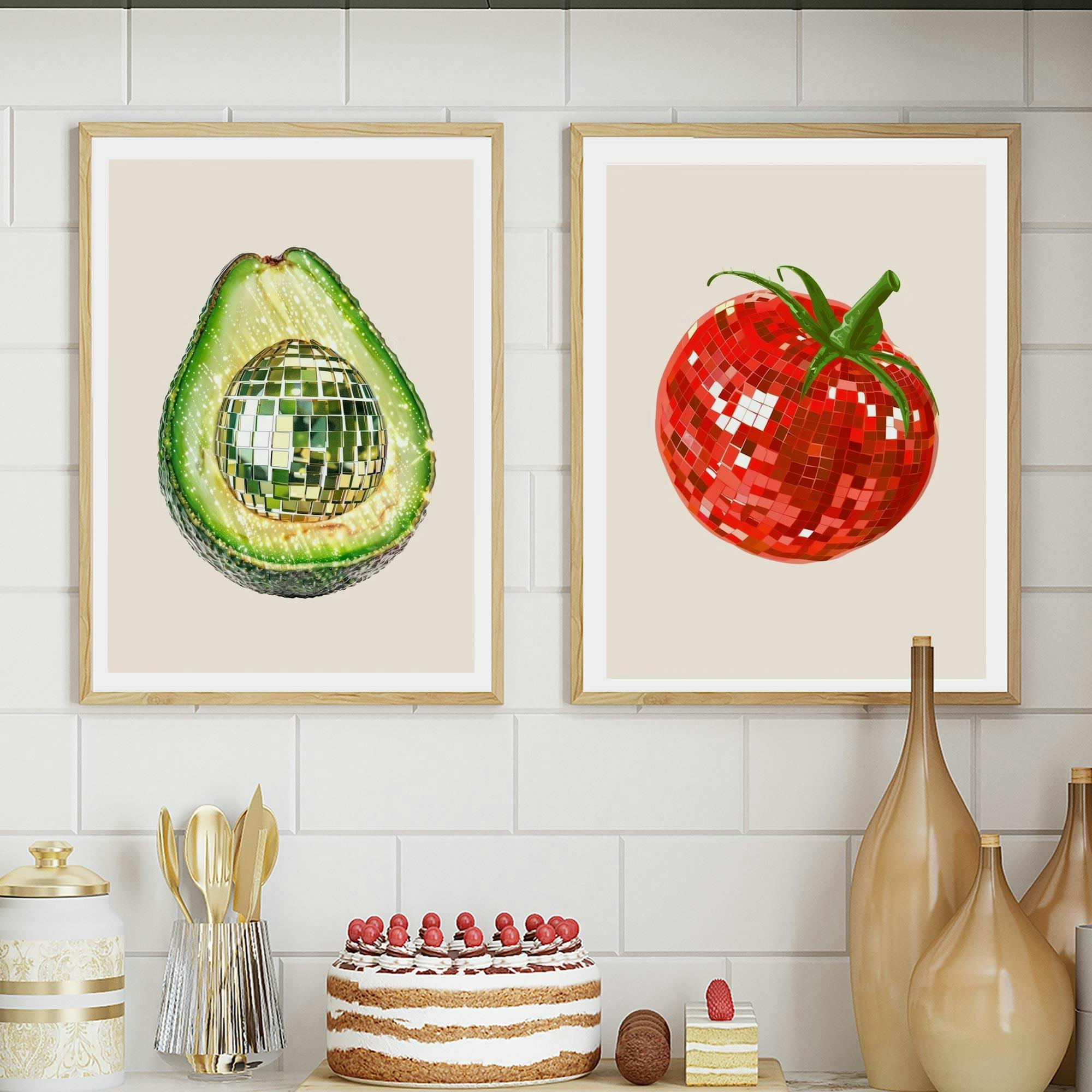 Set of 2 Disco Ball Food Tomato Avocado
