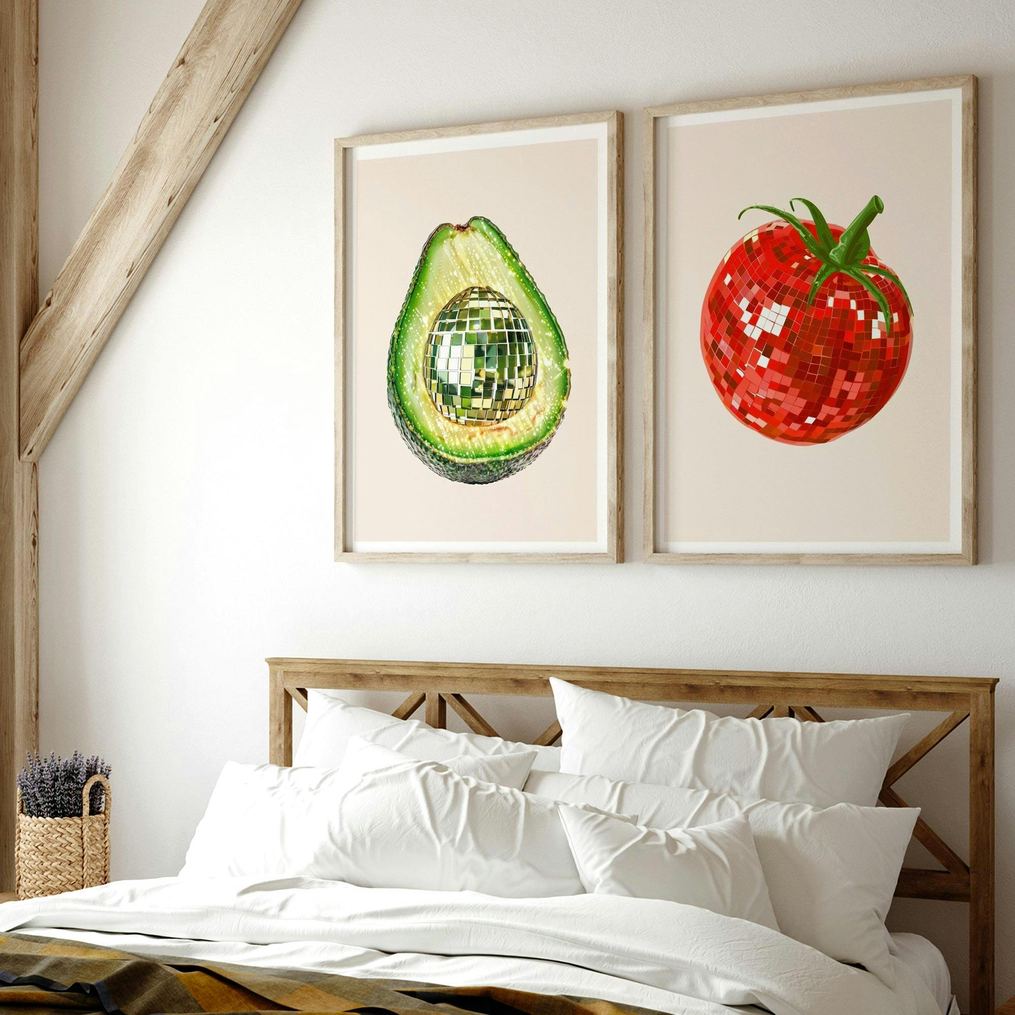 Set of 2 Disco Ball Food Tomato Avocado