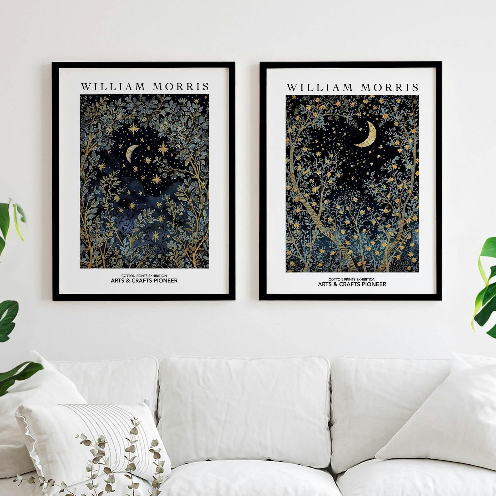 Set of 2 William Morris Moon and Stars