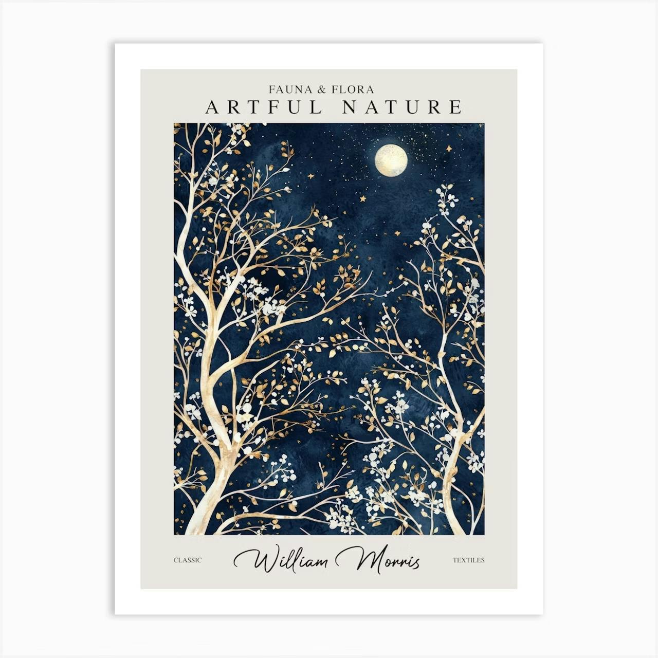 Set of 2 William Morris Moon and Stars Blue Night