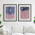 Set of 2 William Morris Moon and Stars Pink and Blue