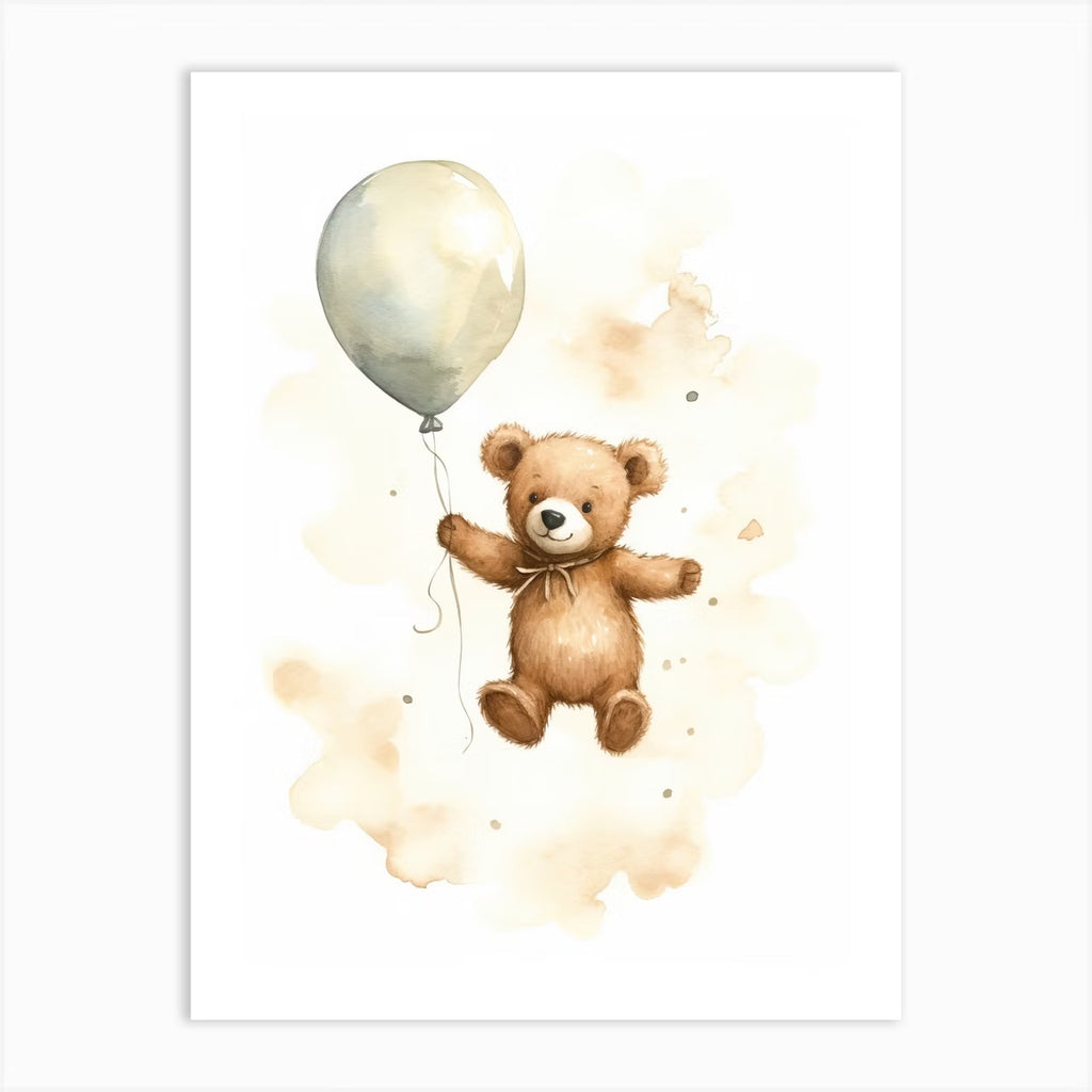 Set of 3 Nursery Art Animals with Balloons Watercolour