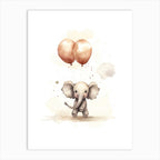 Set of 3 Nursery Art Animals with Balloons Watercolour