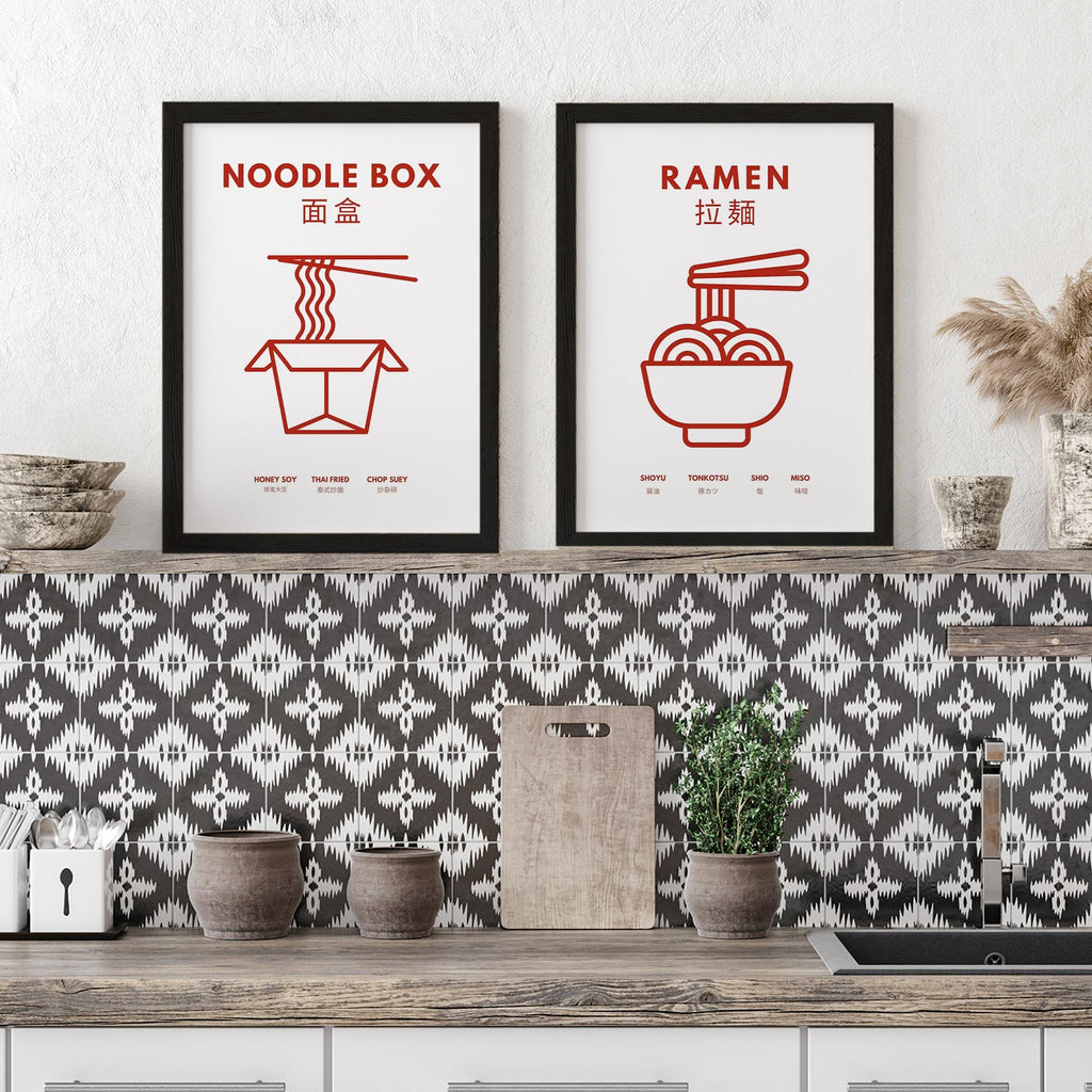 Set of 2 Ramen and Noodles Kitchen Food Art