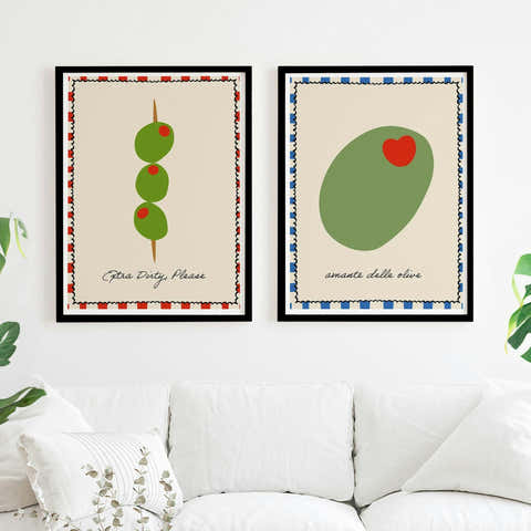 Set of 2 Olive Lovers Kitchen Illustration