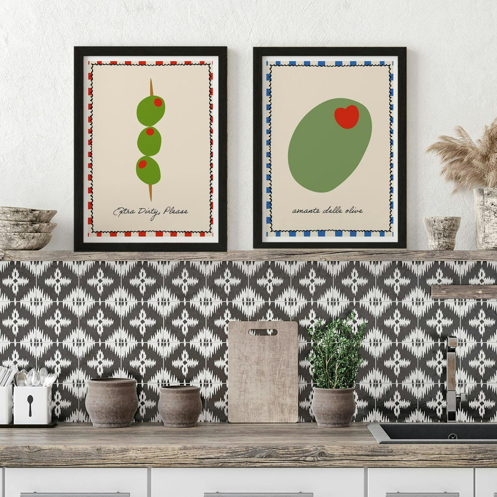 Set of 2 Olive Lovers Kitchen Illustration