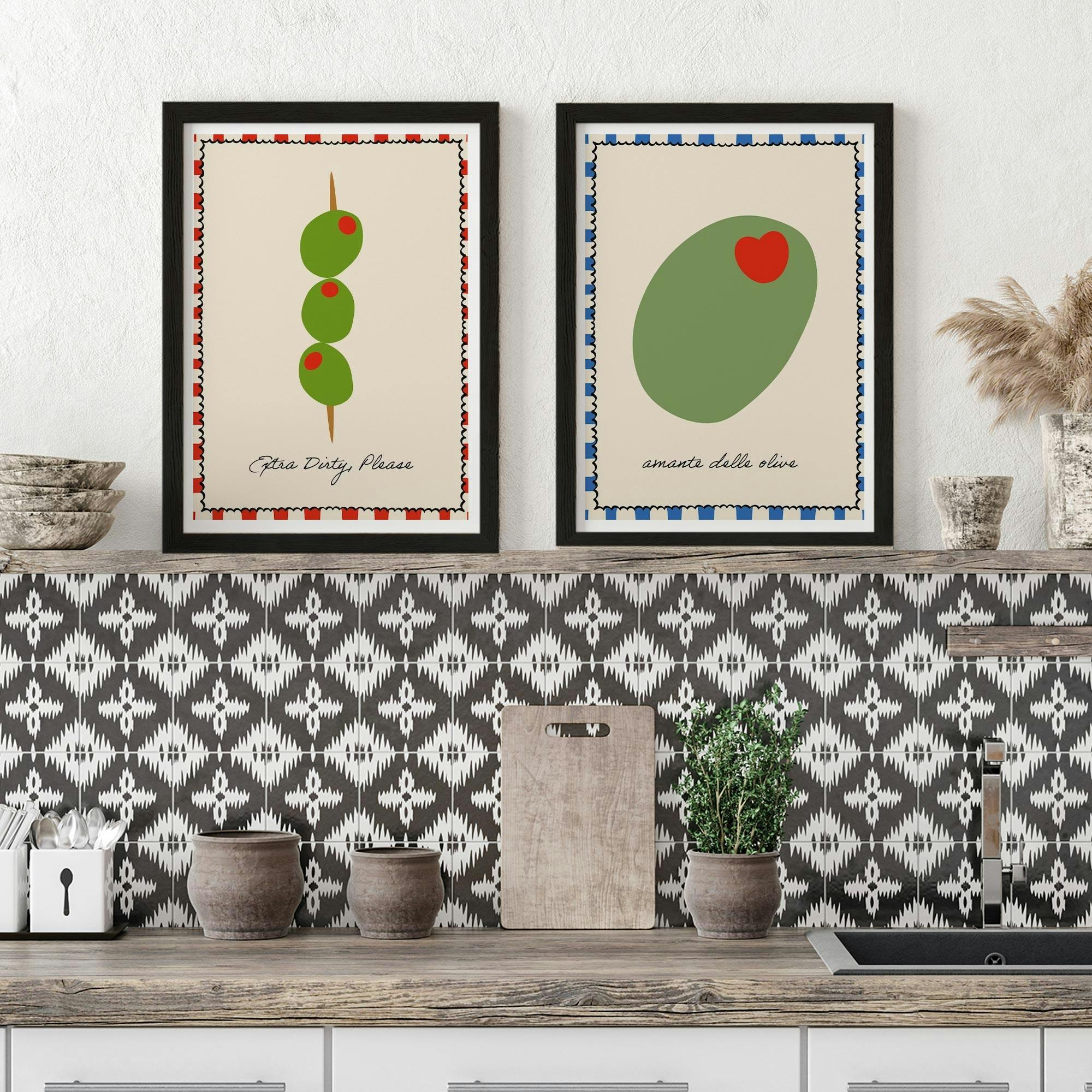 Set of 2 Olive Lovers Kitchen Illustration