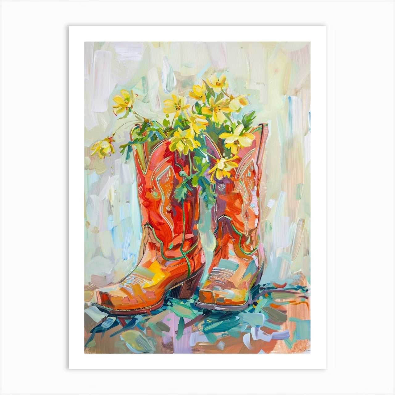 Set of 2 Cowboy Boots with Flowers Western Cowgirl