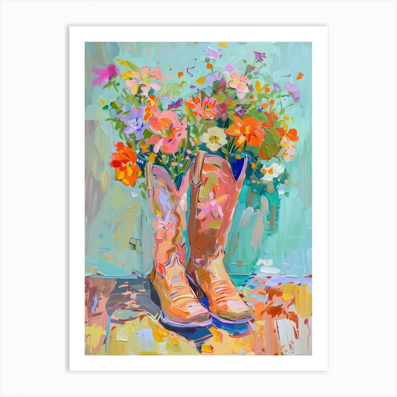 Set of 2 Cowboy Boots with Flowers Western Cowgirl