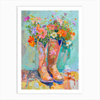Set of 2 Cowboy Boots with Flowers Western Cowgirl