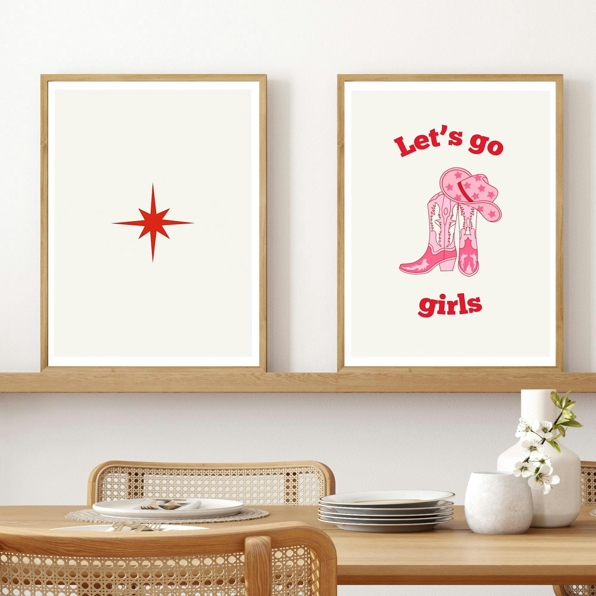 Set of 2 Western Let's Go Girls retro star Cowgirl