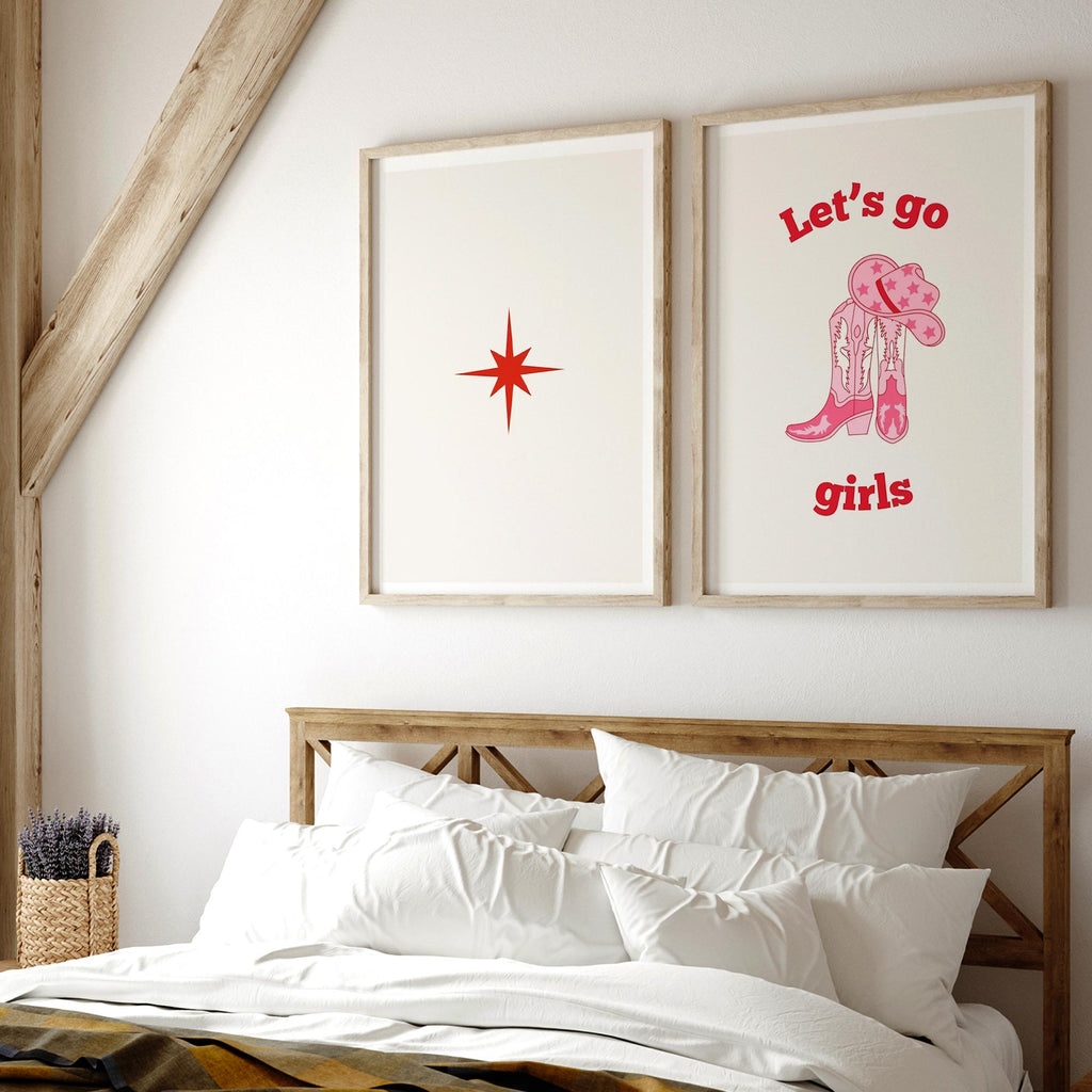 Set of 2 Western Let's Go Girls retro star Cowgirl