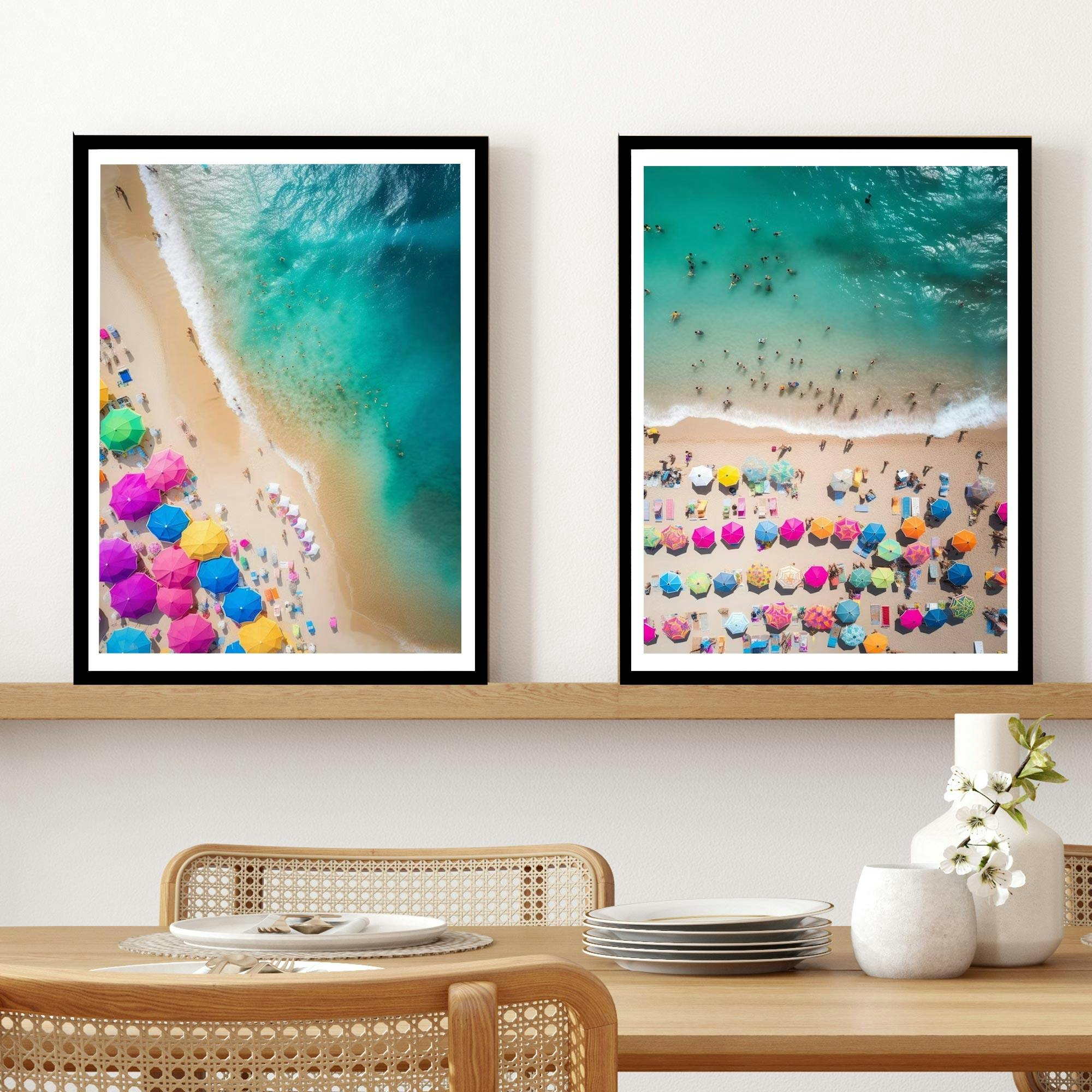 Set of 2 Beach Aerial View Coastal