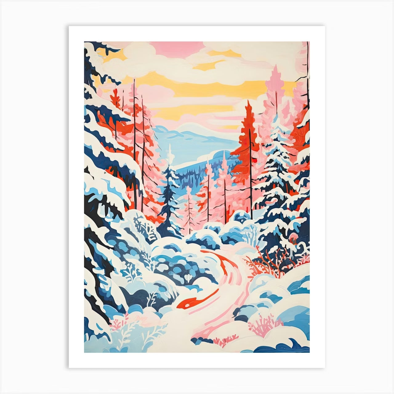 Set of 2 Winter Snow Forest Art Day and Night
