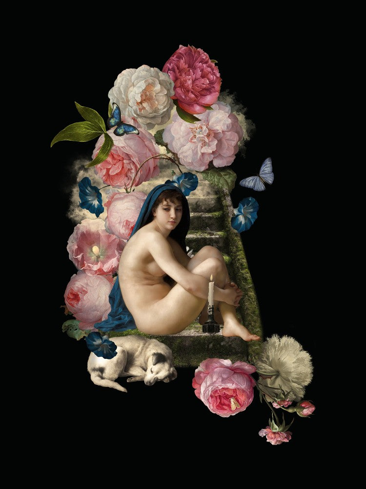Antique Naked Venus With Dog And Flowers
