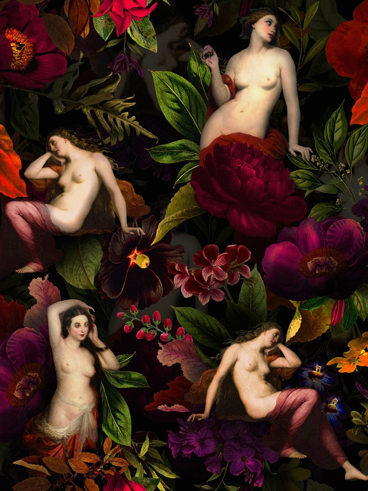 Antique Nymphs In Flower Night Garden