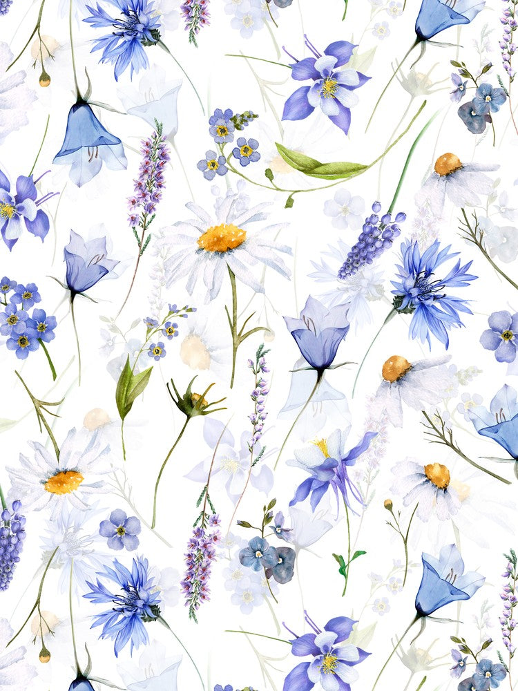 Blau und Weiß Skandinavische Mittsommer-Wildblumenwiese