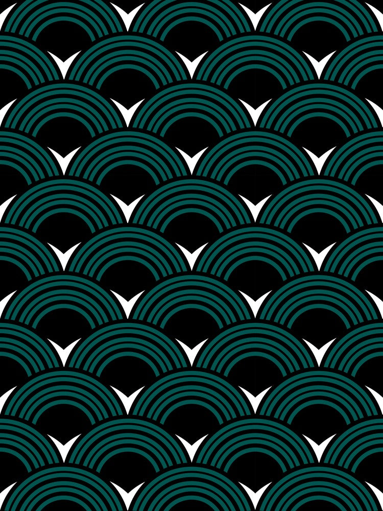 Green & Black Japanese Wave Pattern Modern Wall Decor