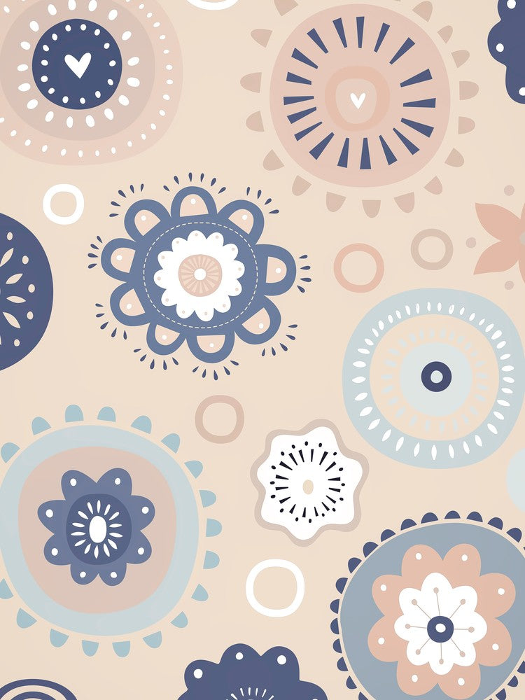 Doodle Flowers Cream Grey