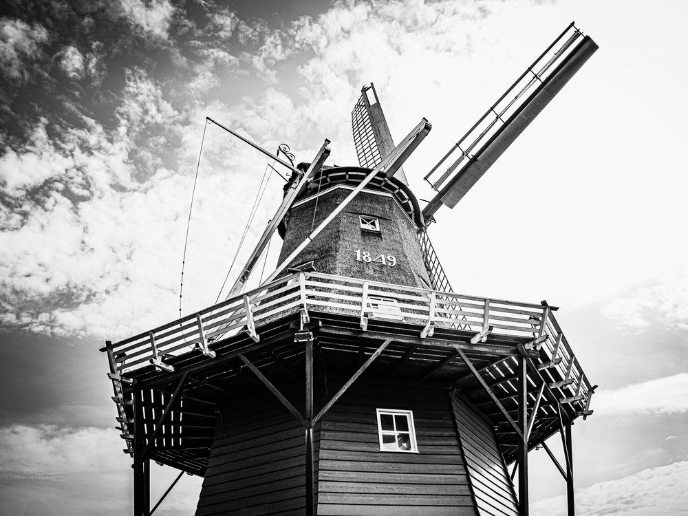 Dutch Authentic Windmill With Cloudy Sky