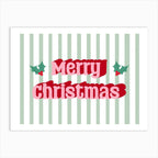 Merry Christmas Typography Holly and Stripes