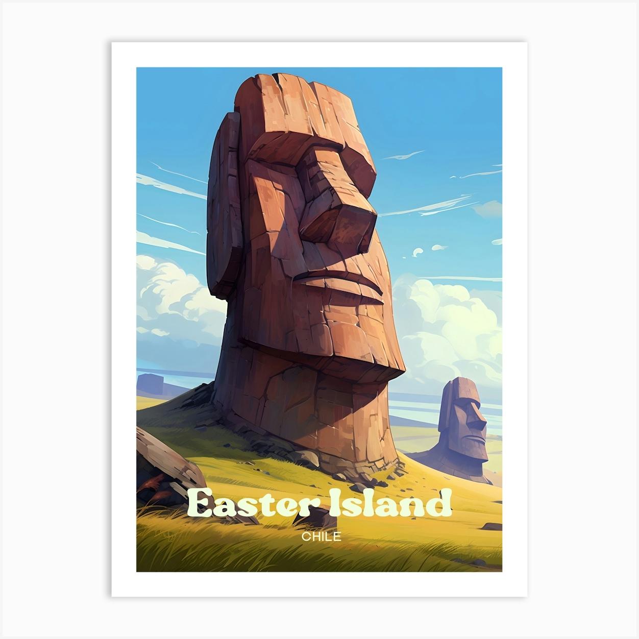 Easter Island Chile Moai Statue Modern Travel Art