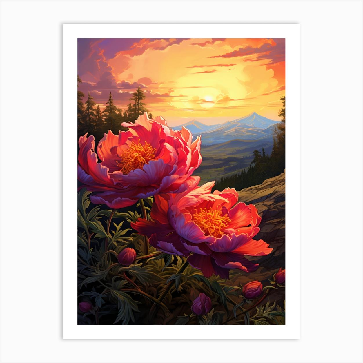 Peony With Sunset In South Western Style 2