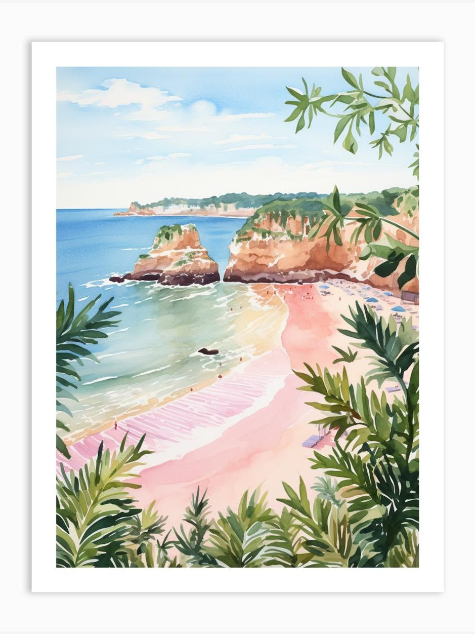 Watercolor Painting Of Praia Dona Ana Lagos Portugal 3