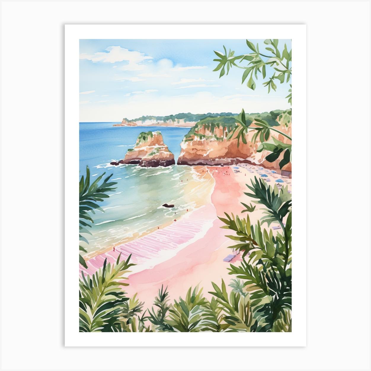 Watercolor Painting Of Praia Dona Ana Lagos Portugal 3
