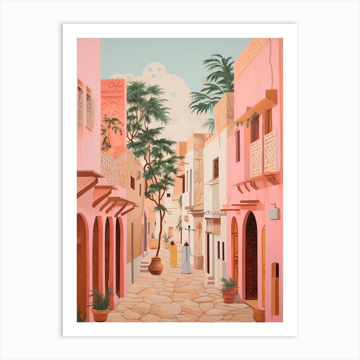 Djerba Tunisia 4 Vintage Pink Travel Illustration