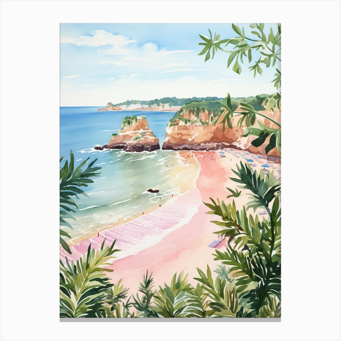 Watercolor Painting Of Praia Dona Ana Lagos Portugal 3