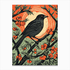 Vintage Bird Linocut Cowbird 4