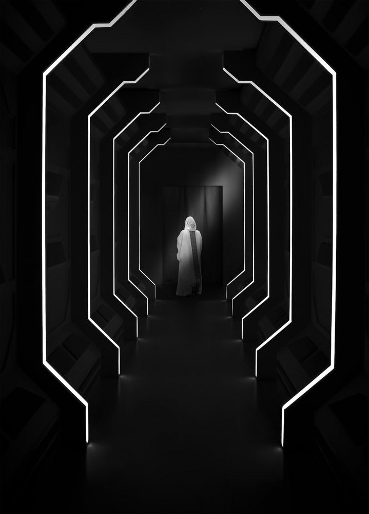 Lone Figure Futuristic Corridor