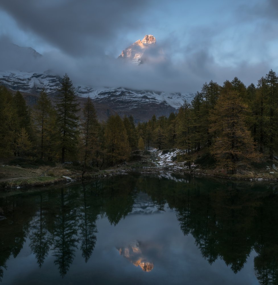 Golden Mountain Lake Reflection