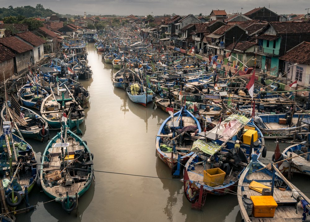 Crowded Fishing Village Canal
